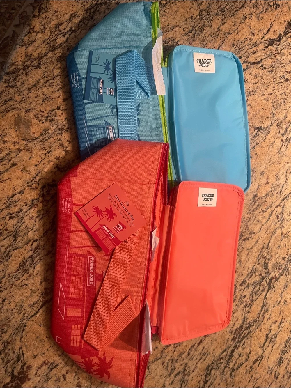 Trader Joe's Coral and Sky Blue Insulated Cooler Bag Set